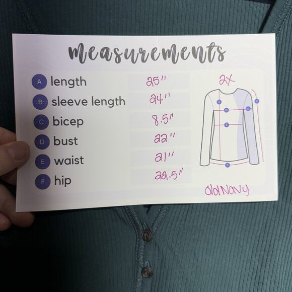 Old Navy Henley Women’s 2X Ribbed Long Sleeve Top Green Button V-Neck Tee Casual - Picture 6 of 6